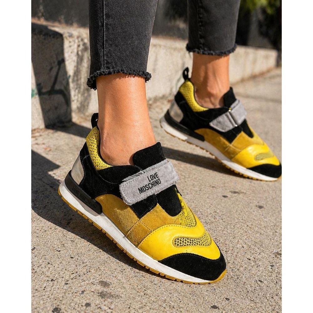 Love Moschino Sneakers Women's Size 9 Yellow Good Cutout Logo Strap